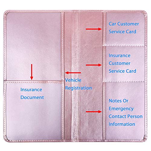 Wisdompro Car Document Holder Organiser, PU Leather Vehicle Insurance and Registration Holders Wallet Case for ID Card, Driving Licence, Key Contact Information Cards - color: Rose Gold