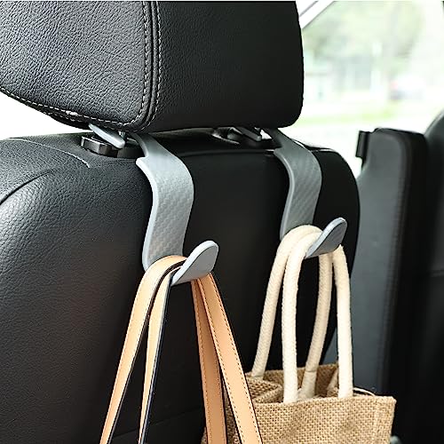 Car Seat Headrest Hook Universal Vehicle Seat Hook Hangers Interior Storage Organizer for Purse Handbag Coats Umbrellas Grocery Bags 4 Pack Grey - color: Gray
