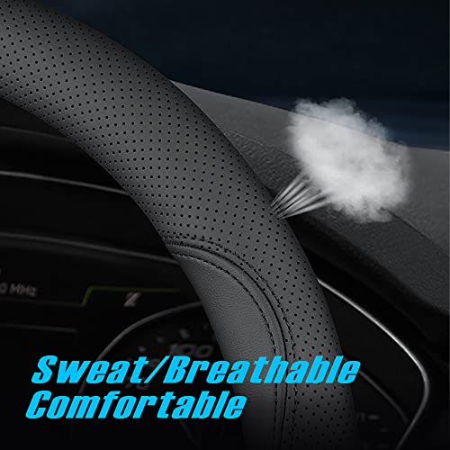 HAOTULE New Nappa Leather car Steering Wheel Cover, Universal 15 inch Black - color: Black
