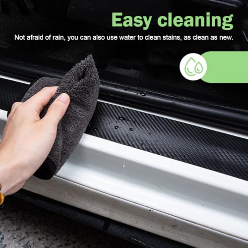 4 PCS American Flag Car Door Sill Protectors, Carbon Fiber Anti-scratch Sill Pad Film, Anti-slip Waterproof Rear Trunk Entry Guard, Self-adhesive Protection Part for Cars SUVs Trucks (Black)