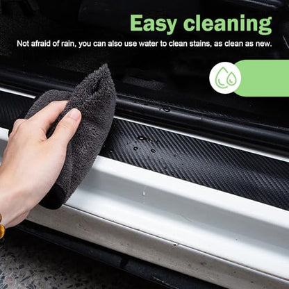 4 PCS American Flag Car Door Sill Protectors, Carbon Fiber Anti-scratch Sill Pad Film, Anti-slip Waterproof Rear Trunk Entry Guard, Self-adhesive Protection Part for Cars SUVs Trucks (Black)