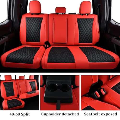 Coverado F250 Car Seat Covers Full Set, Leather Waterproof Automotive Seat Covers for Cars, SUVs, Pickup Trucks, Fits 2015-2026 F150 SuperCrew, 2017-2026 F250 F350 F450 Crew Cab, Red - color: Red, size: FullSet
