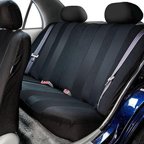 FH Group Striking Striped Car Seat Covers Full Set, Airbag and Split Ready with Carpet Floor Mats – Universal Fit for Cars Trucks & SUVs- Black