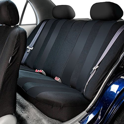 FH Group Striking Striped Car Seat Covers Full Set, Airbag and Split Ready with Carpet Floor Mats – Universal Fit for Cars Trucks & SUVs- Black