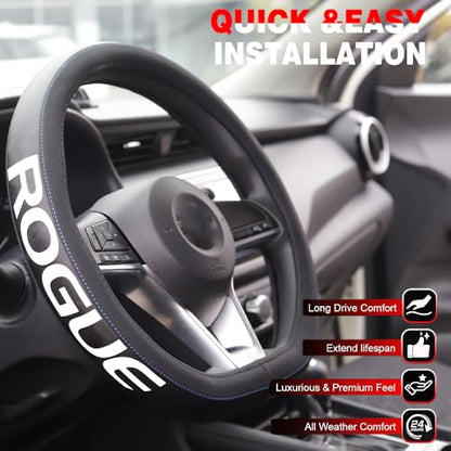 XITER Leather Steering Wheel Cover for Rogue 2014-2023 2024 2025 2026,2017-2022 Rogue Sport,with Rogue Logo - color: Rogue 2014-2026,With "Rogue" LOGO