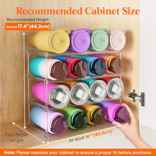 Lifewit Stackable Bottle Storage Organizer, Clear Freestanding Wine Holder for Cabinet, Large Slot Water Bottle Tumbler Organizer for Pantry, Plastic Wine Rack for Fridge Cellar, 4Tier Hold 16 - size: 4 Tier-16 Bottle