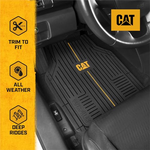 CAT® Signature™ Heavy-Duty 3-Piece All Weather Floor Mats for Cars, Trucks & SUVs – Trim-to-Fit Rubber Car Mats Full Set, Waterproof Automotive Floor Mats, Interior Accessories & Car Rug Protection