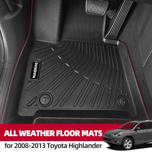 Naibeve Floor Mats for 2008-2013 Toyota Highlander - All Weather for Toyota Highlander Floor Mats Liners 3 Row & Cargo Liner & Seats Back Cover Behind The 3rd Row - size: 7)Highlander|2008-2013