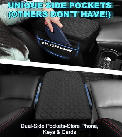 Armrest Cover for 2015-2022 Chevy Colorado GMC Canyon Accessories Center Console Pad Arm Rest Lid Cushion with Pockets, Black Faux Leather