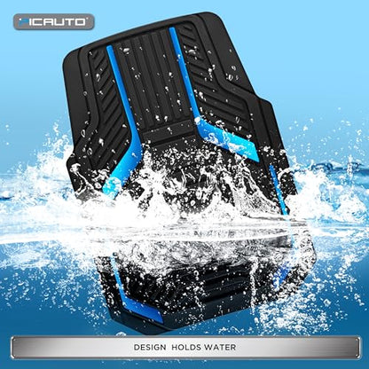 PIC AUTO Heavy Duty Rubber Floor Mats, Blue Aluminum Film Car Mats Set, Front and Rear Car Mats with Anti-Slip Backing, All Weather Protection, Trim-to-Fit for Automotive SUV, Sedan, Van - color: Blue