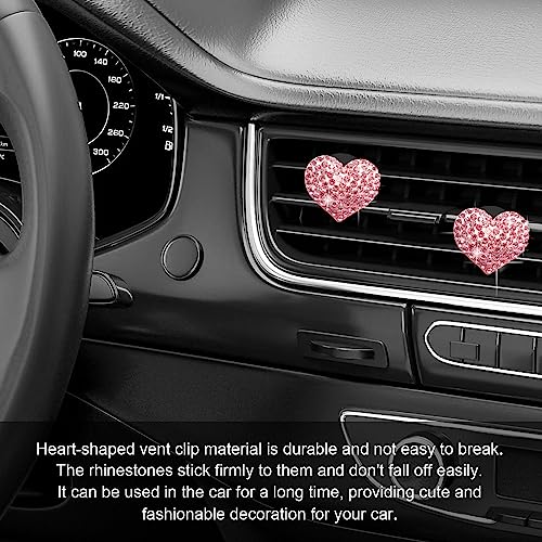 2Pcs Bling Crystal Heart Charms Car Vent Clips - Air Conditioning Outlet Decorative Accessories for Women and Men (Pink)