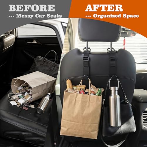 Amooca Car Headrest Hooks 4 Pack Adjustable Universal Fit Auto Seat Back Organizer Storage Hanger Purse Bags Holder with Clip Black - color: Black