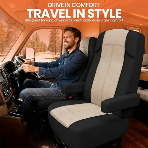 VALUN RV Seat Covers (2 Pack) – Captains Chair Seat Covers for RV Captain Chair & Motorhome Chairs, Universal Fit RV Chair Covers for Camper, Trailer, Van, Protects Against Dirt, Spills & Wear - style: BLACK (2PK RV COVER)