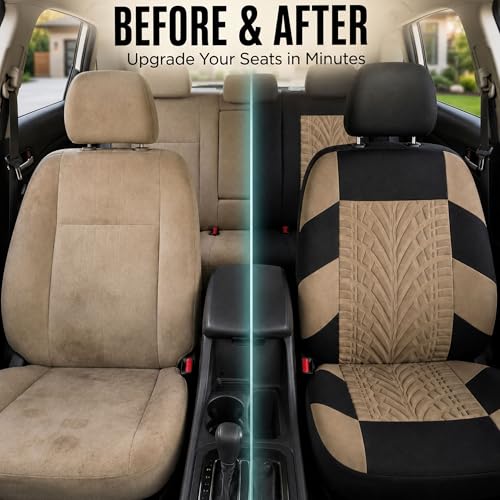 FH Group Car Seat Covers Full Set Premium Cloth - Universal Fit, Automotive, Low Back Front Washable Seat Covers, Airbag Compatible, Split Bench Rear Seat for SUV, Sedan Beige - color: Beige, style: Full Set