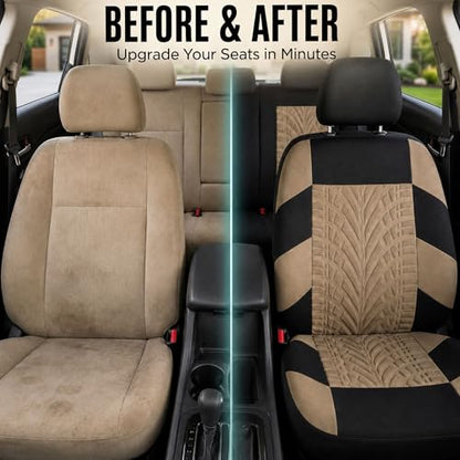 FH Group Car Seat Covers Full Set Premium Cloth - Universal Fit, Automotive, Low Back Front Washable Seat Covers, Airbag Compatible, Split Bench Rear Seat for SUV, Sedan Beige - color: Beige, style: Full Set