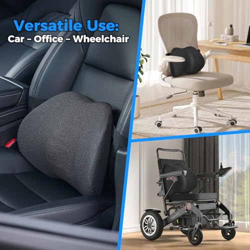 Lumbar Support Pillow for Car, Memory Foam Back Cushion for Lower Back Pain Relief, Ergonomic Car Seat Support with Breathable Airflow Channels for Driving, Office Chair, Wheelchair - size: longest 15.35" * widest 10.83"* highest 4.72"