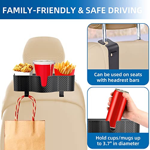 3-in-1 Car Headrest Backseat Organizer with 3.7" Backseat Cup Holder for Car, Seat Back Organizer with Hooks