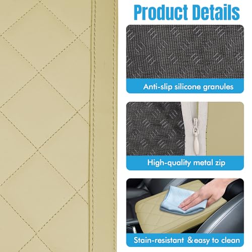 Hovom Car Center Console Armrest Pillow, 12.6"×7.87"×1.97" Leather Arm Rest Cover for Cars, Soft Comfortable Auto Armrest Cushion Pad, Vehicle Middle Console Cover, Car Accessories (Beige) - color: Beige