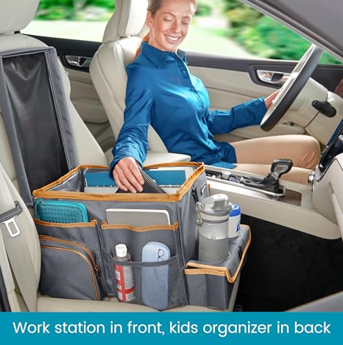 High Road CarHop Front Seat Car Organizer with Car Cup Holder, Passenger Seat Tray and Padded Filing or Cooler Compartment with Side Pocket Storage, Gray - color: Gray