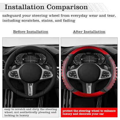 5D Honeycomb Black Red Car Steering Wheel Cover,14.5-15 Inch Universal Carbon Fibre Leather Covers Breathable Anti-Slip Odorless Steering Wheels Accessories for Men Women - color: 5D Honeycomb - Black Red