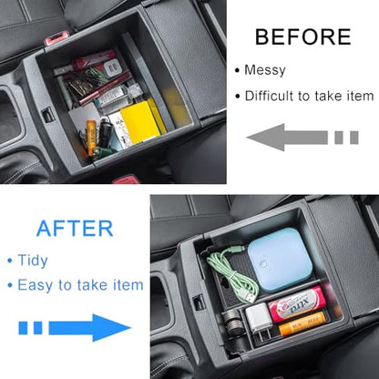 PIMCAR Compatible with 2019 2020 2021 2022 2023 Ford Ranger Center Console Organizer ABS Plastic Material Armrest Box Insert Tray Accessories (Not for 2023 Ranger XL/Raptor/Wildtrak)-Black Trim