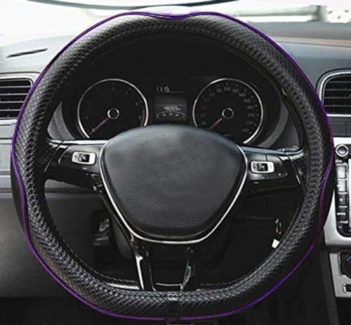 Mayco Bell Flat Bottom Steering Wheel Cover Anti-Slip,Safety,Soft,Breathable,Durable,Full Surround,Comfortable Grip Microfiber Leather (D Shape, Black Purple) - color: Black Purple, size: D Shape