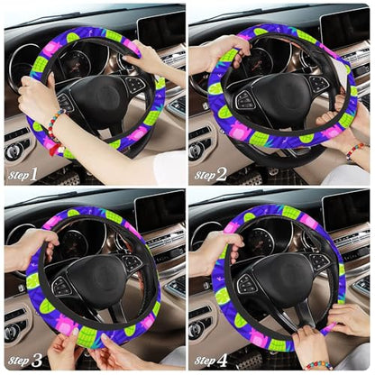 Tropical Flamingo Steering Wheel Covers Hibiscus Fruit Universal 15 Inch Car Wheel Cover,Anti-Slip Breathable Car Accessories Protector Fit for Trucks,Sedans,SUVs,Vans - color: Tropical Flamingo