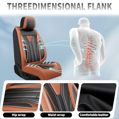 Fit Car Seat Covers Compatible with Honda Fit 2008-2018 2019 -Premium Leather，Waterproof Breathable，All-Weather Seat Cushion Protecto&Airbag Compatible (2 Front Seat Brown&Black)