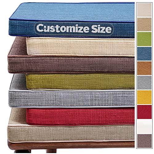 Cushion Custom Size for Bench, Customize Cushion for Indoor Outdoor Patio Furniture Window Seat, Linen Cover with Zipper and 45D High-Resilience Foam Insert (Custom Sizes, Green) - color: Green