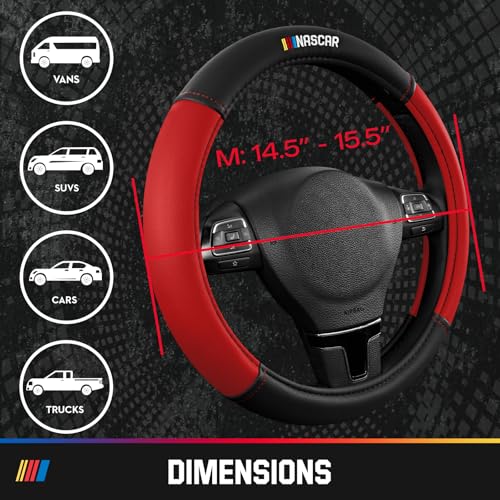 NASCAR Steering Wheel Cover, Two-Tone Red Leather Patchwork, Universal Fit 14.5"-15.5" Steering Covers for Cars, Anti-Slip, Soft Grip, Odor-Free, Trucks & SUVs, Racing Style Interior Upgrade