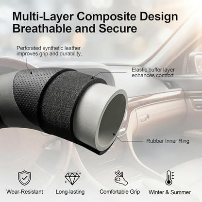 Customized Auto Car Steering Wheel Cover for Toyota Camry 2006-2026, Microfiber Leather, Anti-Slip, 14.5-15inch, Black + Grey