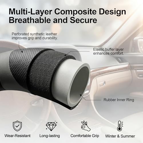 West Llama Customized Auto Car Steering Wheel Cover for Toyota Camry 2006-2026, Microfiber Leather, Anti-Slip, 14.5-15inch, Black + Grey - color: A-Black+Gray