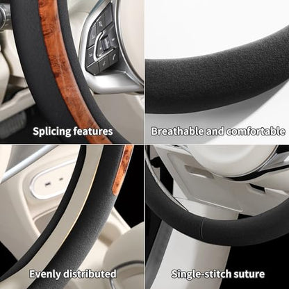 Steering Wheel Cover, Universal 15 inch, Faux Leather Steering Wheel Protector Anti-Slip, Breathable & Heating-Compatible for Cars Trucks SUVs Vans - color: Black
