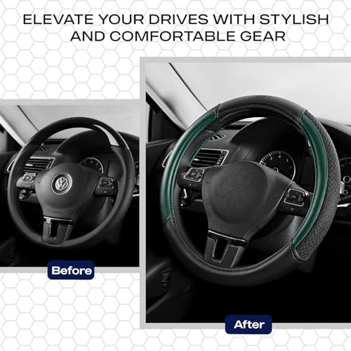 Skechers Air-Cooled Steering Wheel Cover,Leather Car Steering Wheel Cover Universal Fit 14" 1/2-15" Car Wheel Protector for Men Women Fit Suvs,Vans,Sedans,Car,Trucks,Green - color: Green