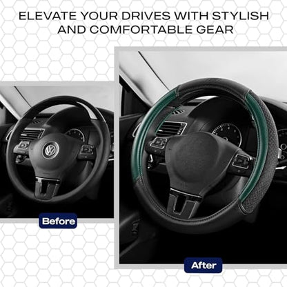 Skechers Air-Cooled Steering Wheel Cover,Leather Car Steering Wheel Cover Universal Fit 14" 1/2-15" Car Wheel Protector for Men Women Fit Suvs,Vans,Sedans,Car,Trucks,Green - color: Green