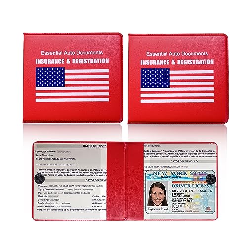 Ziciner Car Registration Insurance Holder, 2Pack Essential Auto Card Document Glove Box Organizer with Velcro Closure, Universal Car Accessories Perfect for Men & Women (Red/Blue Flag) - color: Red/Blue Flag