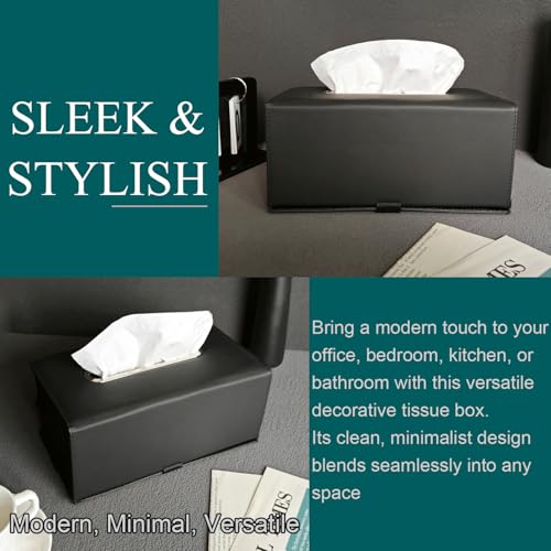 PU Leather Rectangle Tissue Box Cover for Car & Home Use,Car Tissue Box Holder for 110-144T Medium Size Tissues Fits for Kleenex for Headrest in Car Auto-Detachable Elastic Band - Black