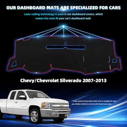 Dashboard Dash Cover Mat for Chevy Chevrolet Silverado 2007 2008 2009 2010 2011 2012 2013 Polyester Custom Fit Silverado Dash Mat Two Glove Boxes (Silverado 2007-2013, Red Trim, 2 Gloves) - size: Chevy Silverado 2007-2013 Red Border