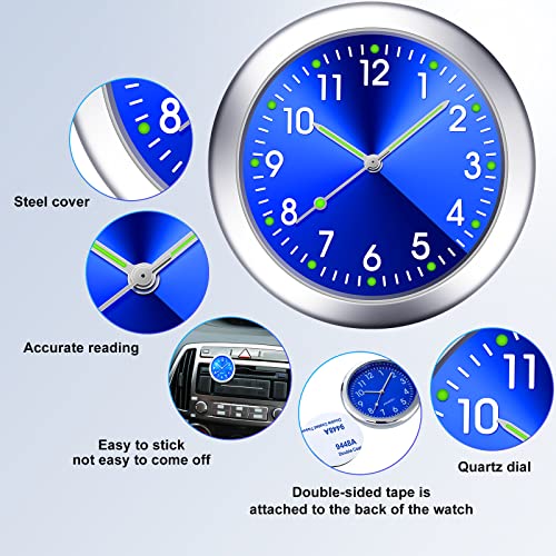 2 Pieces Stick on Dashboard Car Clock Mini Tiny Small Luminous Disposable Car Vent Clocks Watch for Dashboard Boat Bike Home(Black, Blue) - color: Black, Blue