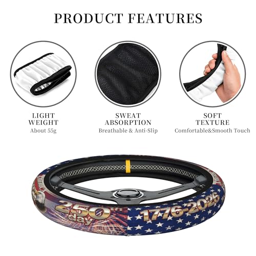 Anniversary American Flag Steering Wheel Cover Anniversary American USA Flag Steering Wheel Cover Car Men Breathable Universal for 14-15 Inch Anti-Slip 2 Pieces Car Coasters - color: 1American Anniversary