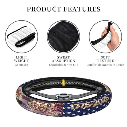 Anniversary American Flag Steering Wheel Cover Anniversary American USA Flag Steering Wheel Cover Car Men Breathable Universal for 14-15 Inch Anti-Slip 2 Pieces Car Coasters - color: 1American Anniversary