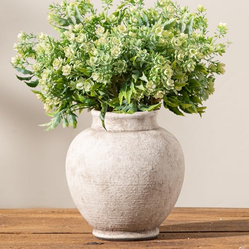 Ceramic Flower Vase, 6 Inch Small Farmhouse Vase Decorative Vases Home Decor Short Pottery Vases for Table Living Room Entryway Mantel Bookshelf Bedroom Bathroom Kitchen - Rustic White - color: 6"h - Rustic White-1
