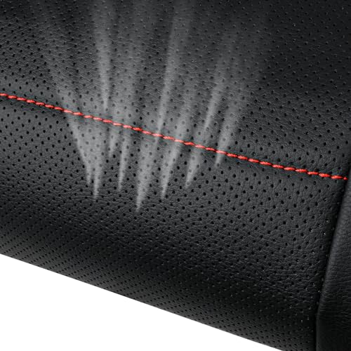 CAR PASS Universal FIT Piping Leather Two Front Seat Covers, Waterproof Faux Leather for SUV Sedan Van Truck, Airbag Compatible,Reserved Opening Holes for Headrest Covers. (Black red) - color: Black Red