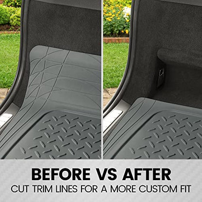 BDK OF-554 Rubber Car Floor Mats, Universal Front & Rear Combo Set with Trunk Cargo Mat Liner for Car Sedan SUV Van, Heavy Duty All Weather Trim to Fit - color: Gray