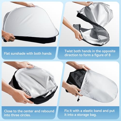 Car Windshield Sun Shade, 300T Thickened Car Window Shades Heat Reflective Interior Cool, Universal Fit for Most Cars SUVs Trucks, Foldable & Portable Design (L (57" × 31")) - size: L (57" × 31")