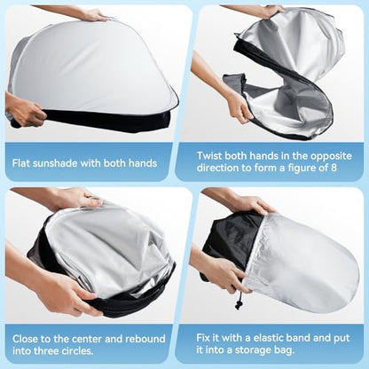 Car Windshield Sun Shade, 300T Thickened Car Window Shades Heat Reflective Interior Cool, Universal Fit for Most Cars SUVs Trucks, Foldable & Portable Design (for Tesla Model 3/Y (57'' × 37'')) - size: Fit for Tesla Model 3/Y (57'' × 37'')