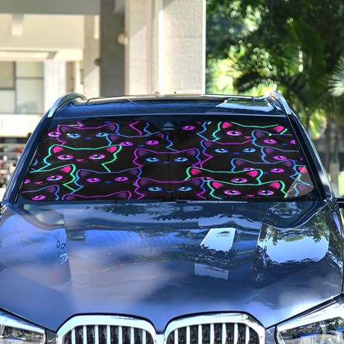Sun Shade for Car Windshield Neon Black Cats Foldable Sun Shield Heat and UV Protection Automotive Interior Protection - color: Cats