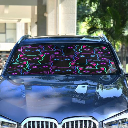 Sun Shade for Car Windshield Neon Black Cats Foldable Sun Shield Heat and UV Protection Automotive Interior Protection - color: Cats