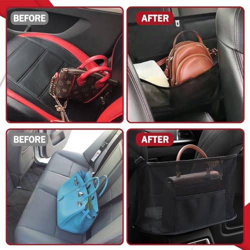 Car Net Pocket Handbag Holder - Auto Net Pocket Purse Holder Between Front Seats Car Storage Organizer, Universal Interior Accessories Barrier of Backseat Pet Kids (Black) - color: Black