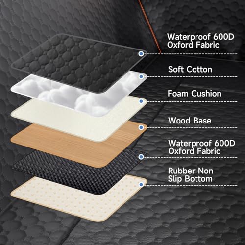 Dog Car Seat Cover for Back Seat Waterproof Oxford Fabric, Hard Bottom Back Seat Extender for Dogs Scratchproof, Dog Hammock for Car with Mesh Window, Fit Most Cars Small Trucks, Black Orange